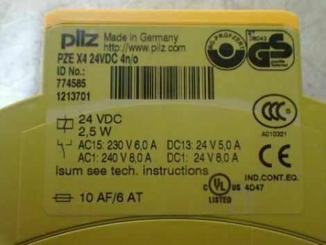 PILZ 774585: PZE X4 24VDC 2.5W 4n/o. SAFETY RELAY.